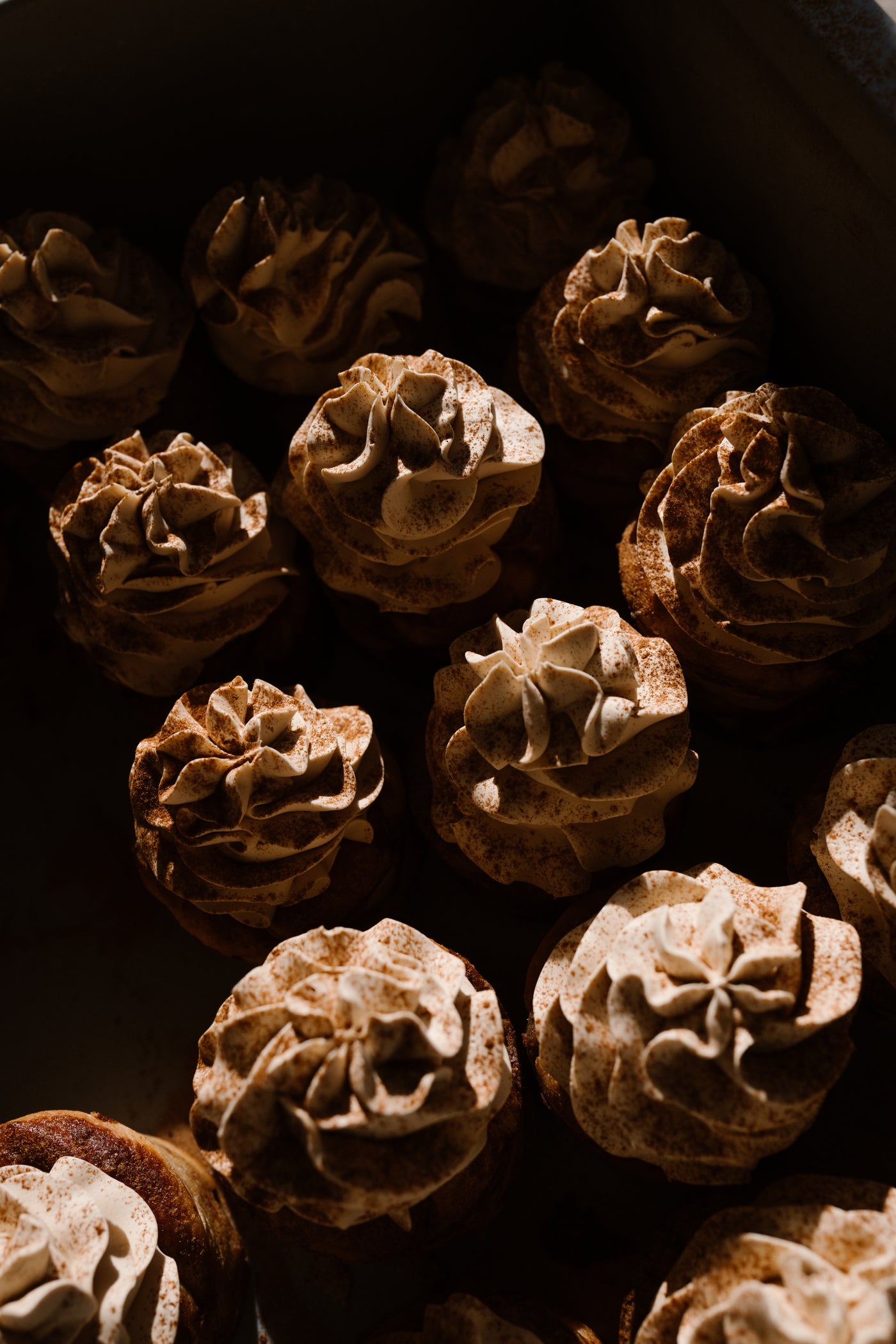 Close-up of babka pastry on a dark background